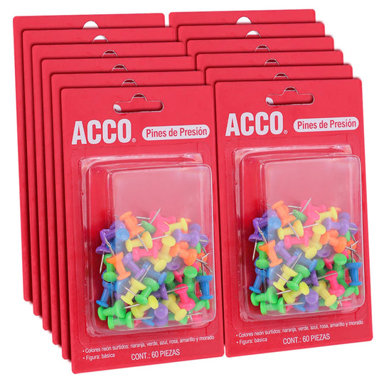 Acco Pines de Presión Colores Neón para Tablero de Corcho 720 Piezas
