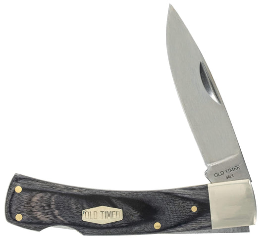 Old Timer Heritage Series 5OT Bruin - Cuchillo Plegable Tradicional de 6.5 Pulgadas con Hoja de Punta de Gota de Acero Inoxidable y Mango de diseño de Madera laminada para Caza, Camping, Transporte