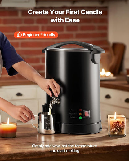 VEVOR Fundidor de cera para hacer velas, 10.6 cuartos de galón, calentamiento rápido y uniforme, con pico vertedor fácil y control de temperatura, crisol de cera para hacer velas y jabones