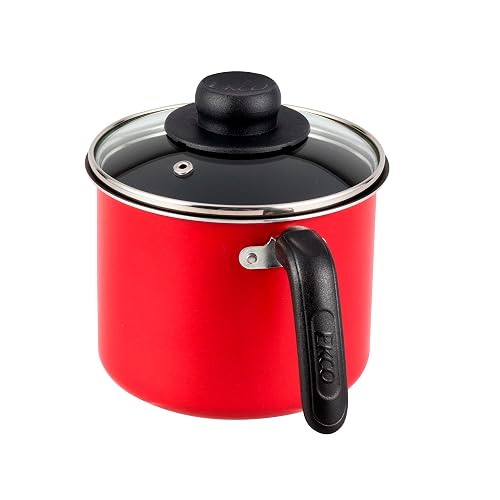 Ekco | Hervidor con Tapa Classic de Aluminio Antiadherente Rojo 14cm | Tapa de vidrio, Fácil limpieza, Libre de PFOA, Cocción uniforme, Asas remachadas, Tapa de vidrio, Baquelita aislante