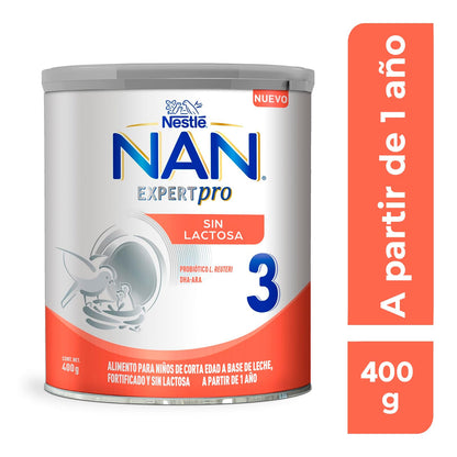 NAN 3 Expert Pro Sin Lactosa Alimento Para Niños Con Hierro 1 Año Lata 400g
