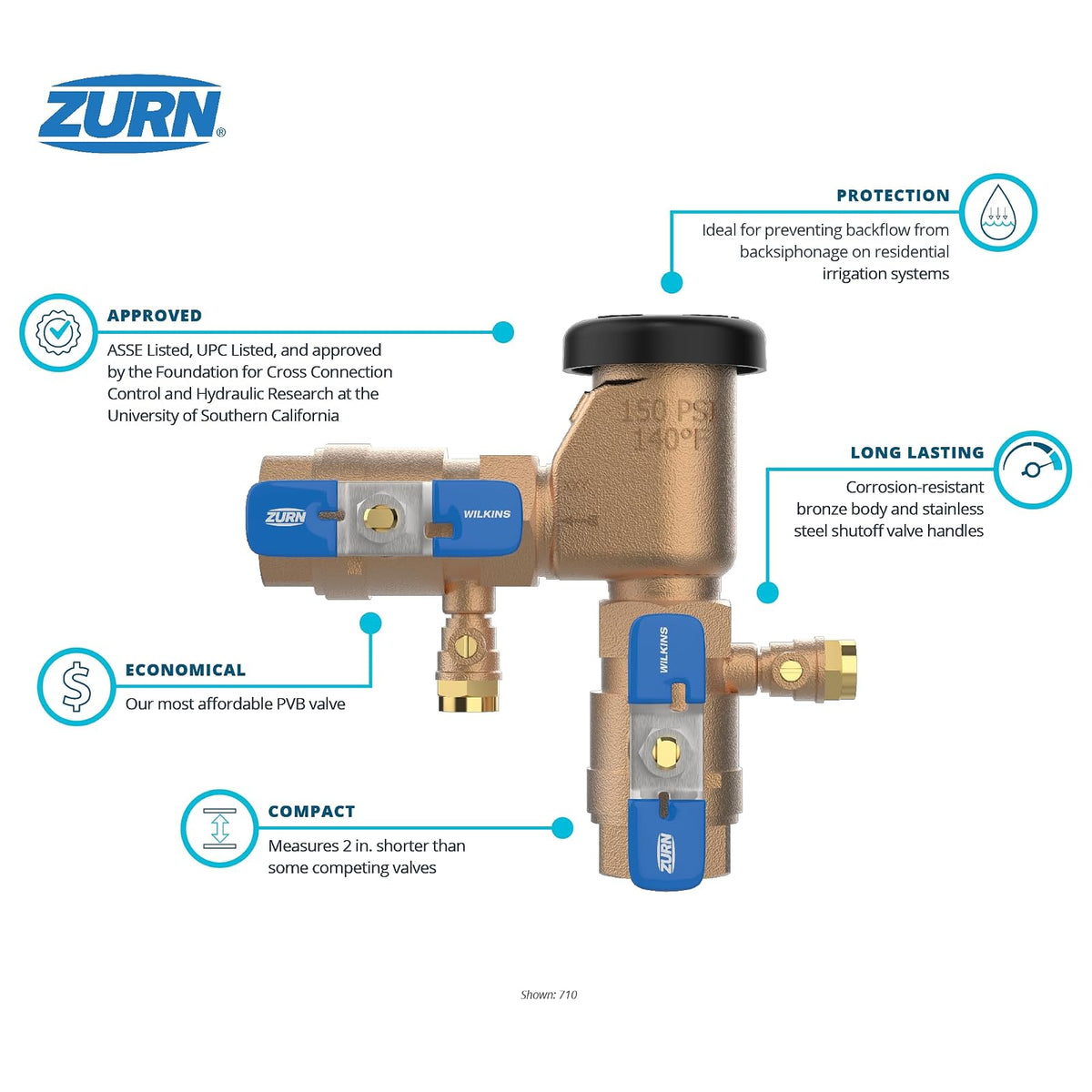 Zurn 3/4" 710 Conjunto de interruptor de aspiradora de presión (34-710)