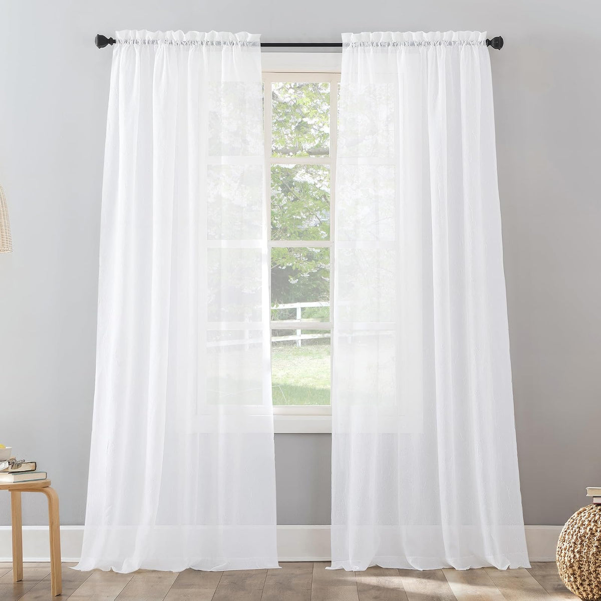 No. 918 Erica Panel de Cortina de Gasa Transparente - 1 - Blanco - 129.5An x 160Al cm (1 Paneles)