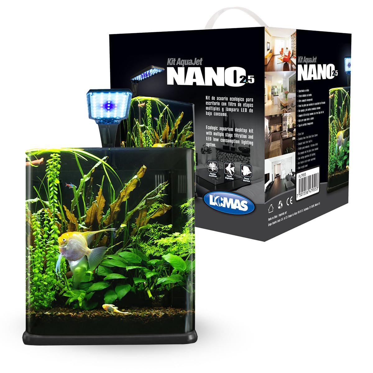 Lomas Acuario Nano Cubo con Filtro Incorporado y Lámpara LED - 18 LT