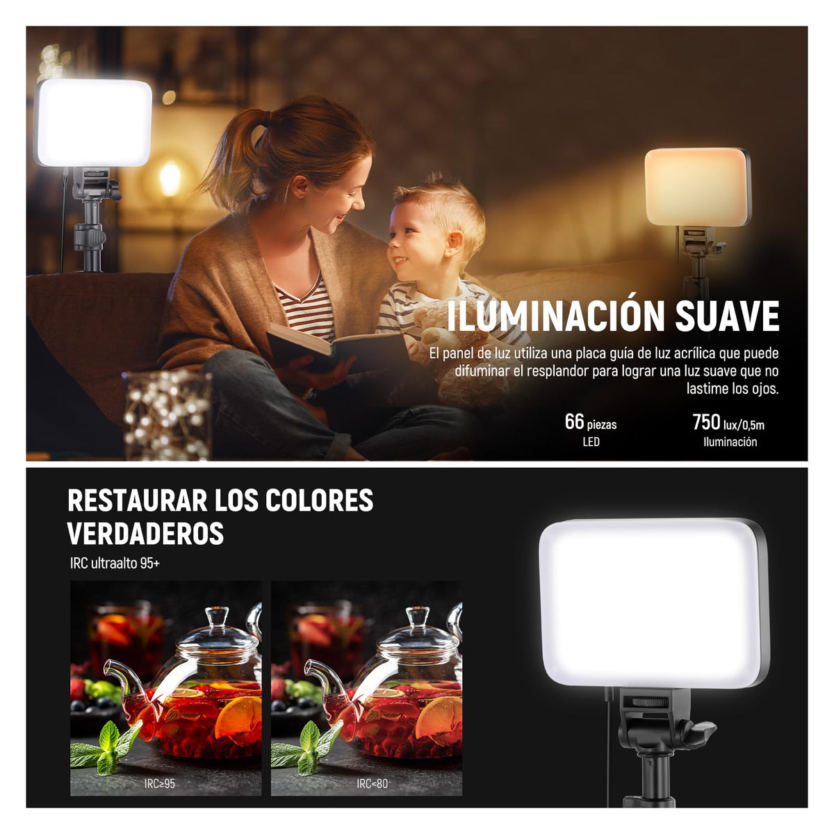 NEEWER Básico Panel Luz Vídeo LED Kit, Paquete de 3 Bicolor Estudio Luz Portátil con Soporte para Trípode y Filtros, 3200K~5600K CRI 95 750lux para Fotografía, Grabación, Transmisión en Vivo, BP66