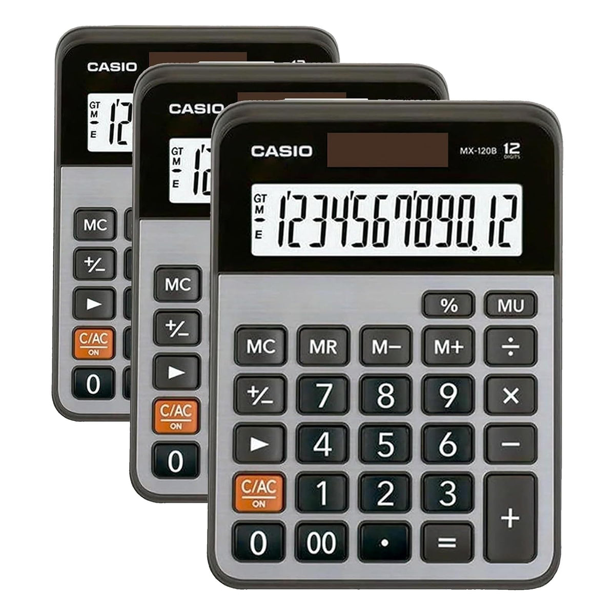 Casio Calculadora Básica MX-120B, 12 Dígitos - Chico (Paquete de 3)