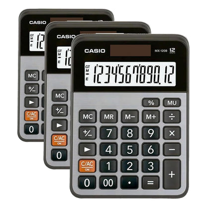 Casio Calculadora Básica MX-120B, 12 Dígitos - Chico (Paquete de 3)