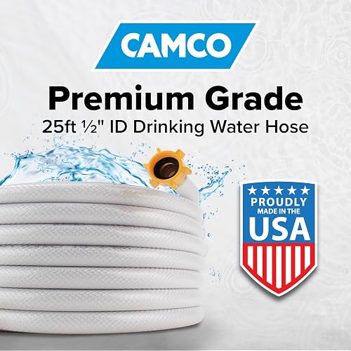 Camco TastePURE - Manguera de agua potable de 25 pies, no contiene plomo, sin BPA y sin ftalato, cuenta con diseño reforzado y hecho de PVC, diámetro interior de 1/2 pulgadas, fabricado en los Estados