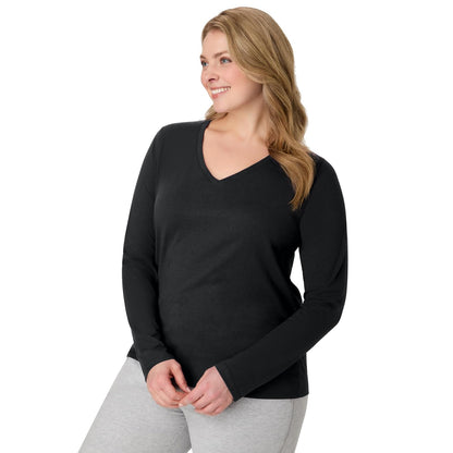 Hanes Playera de Manga Larga Cuello en V para Mujer - Ebany - G