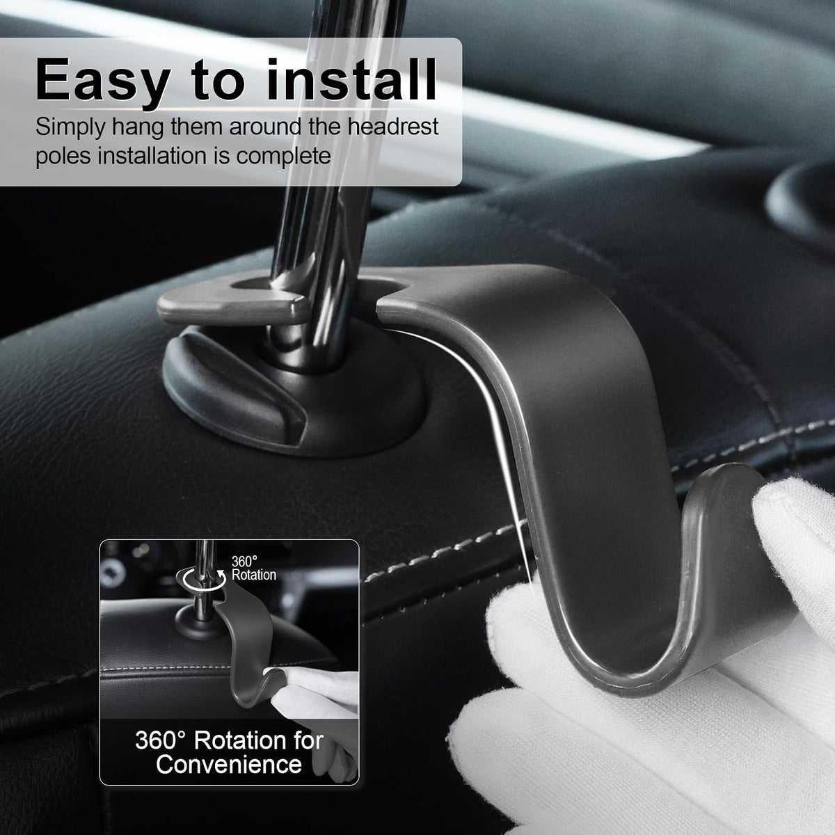 LivTee - Ganchos para los reposacabezas del asiento del coche, de color negro, para bolsos, ropa, abrigos o bolsas de la compra, juego de 4