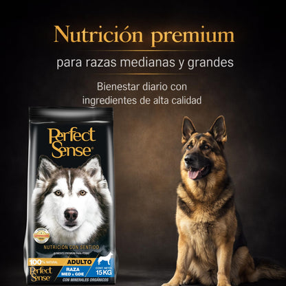 Perfect Sense Alimento Premium para Perro Adulto Raza Mediana y Grande MLB 15 kg - 100% Natural con Omega 3, Prebióticos y Antioxidantes - Alta Digestibilidad