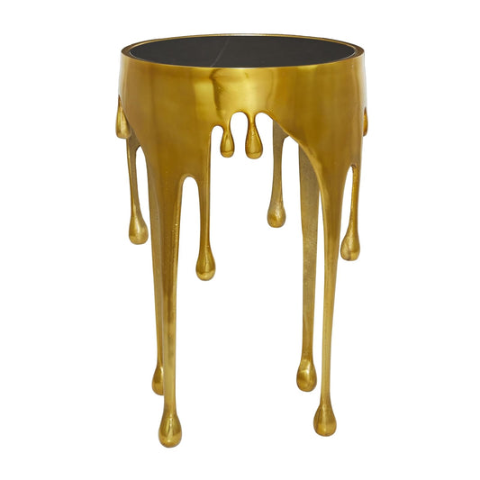 Deco 79 - Mesa Decorativa de Metal de Aluminio con diseño de fusión y Parte Superior de Vidrio sombreado, 16 x 16 x 25 pies, Color Dorado