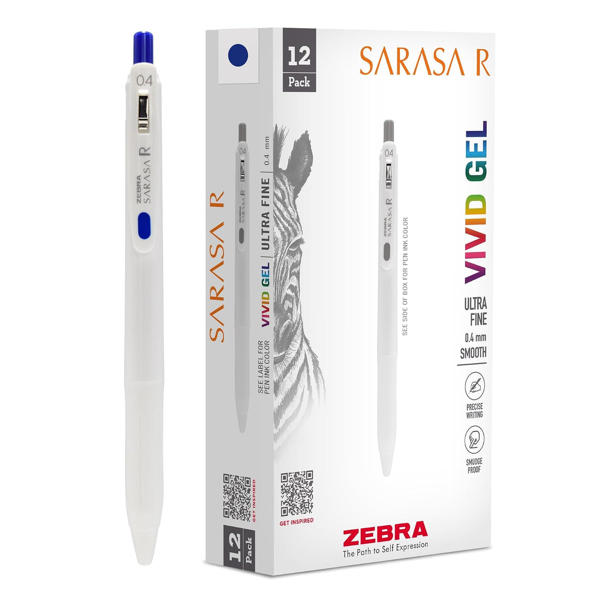 Zebra Sarasa R Bolígrafo de Gel Retráctil, Punta Extrafina 0.4 mm, Paquete con 14 - Azul