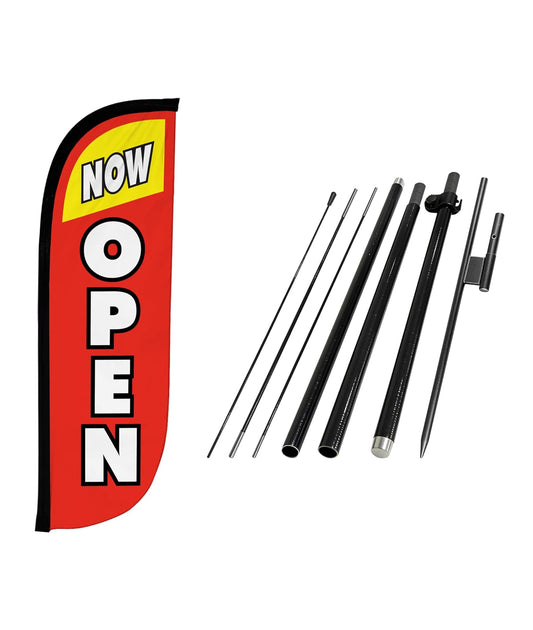 LookOurWay Bandera de Plumas con temática Abierta de 5 pies de Alto para Publicidad de Negocios, Juego Completo con Juego de 5 Postes de Fibra de Vidrio de Aluminio y Punta de Tierra