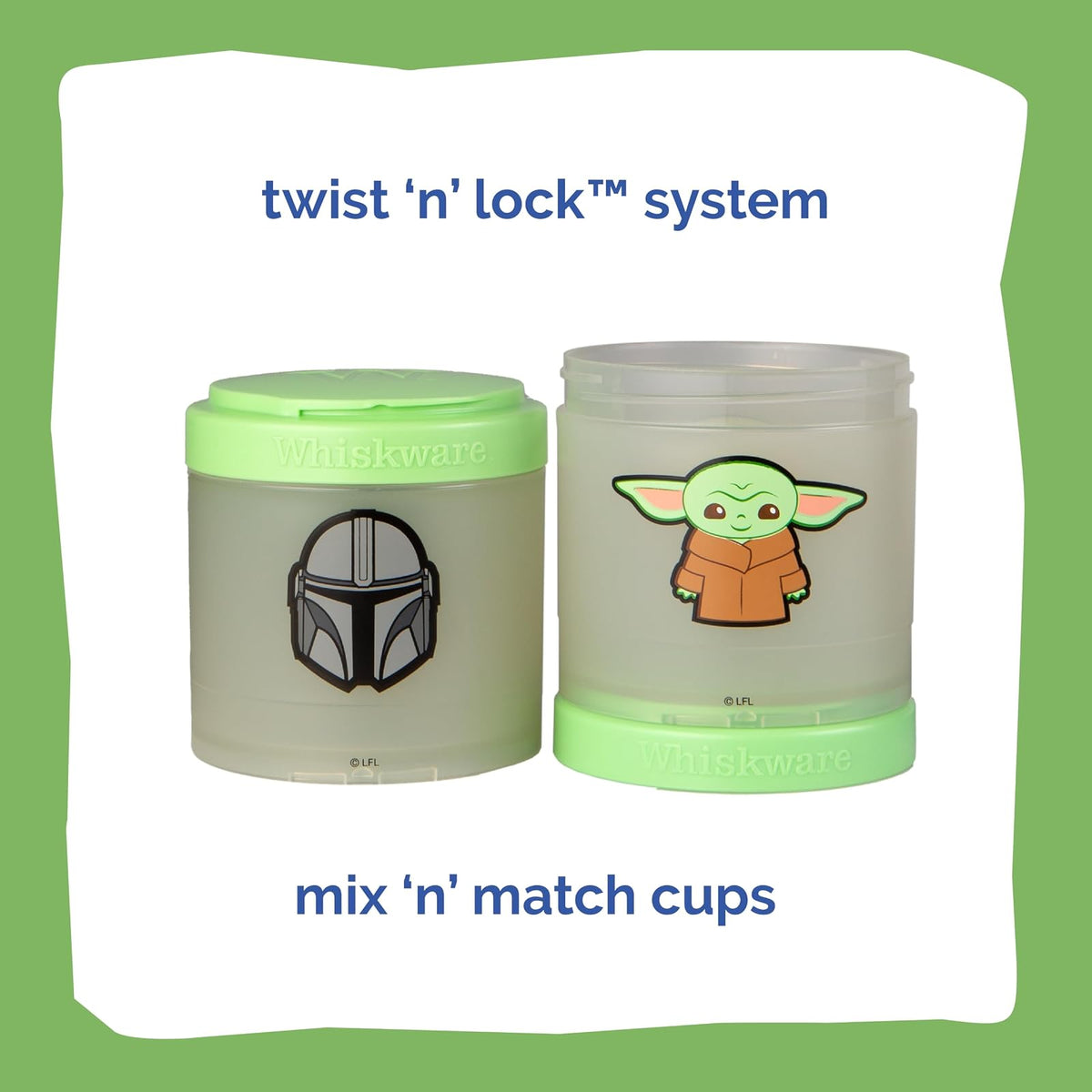 Whiskware Star Wars Paquete de aperitivos apilables, 2 1/3 tazas, El niño | Apto para portavasos | Tazas apilables Twist 'n' Lock | Apto para lavaplatos | Sobre la marcha | Escuela | Viajes por
