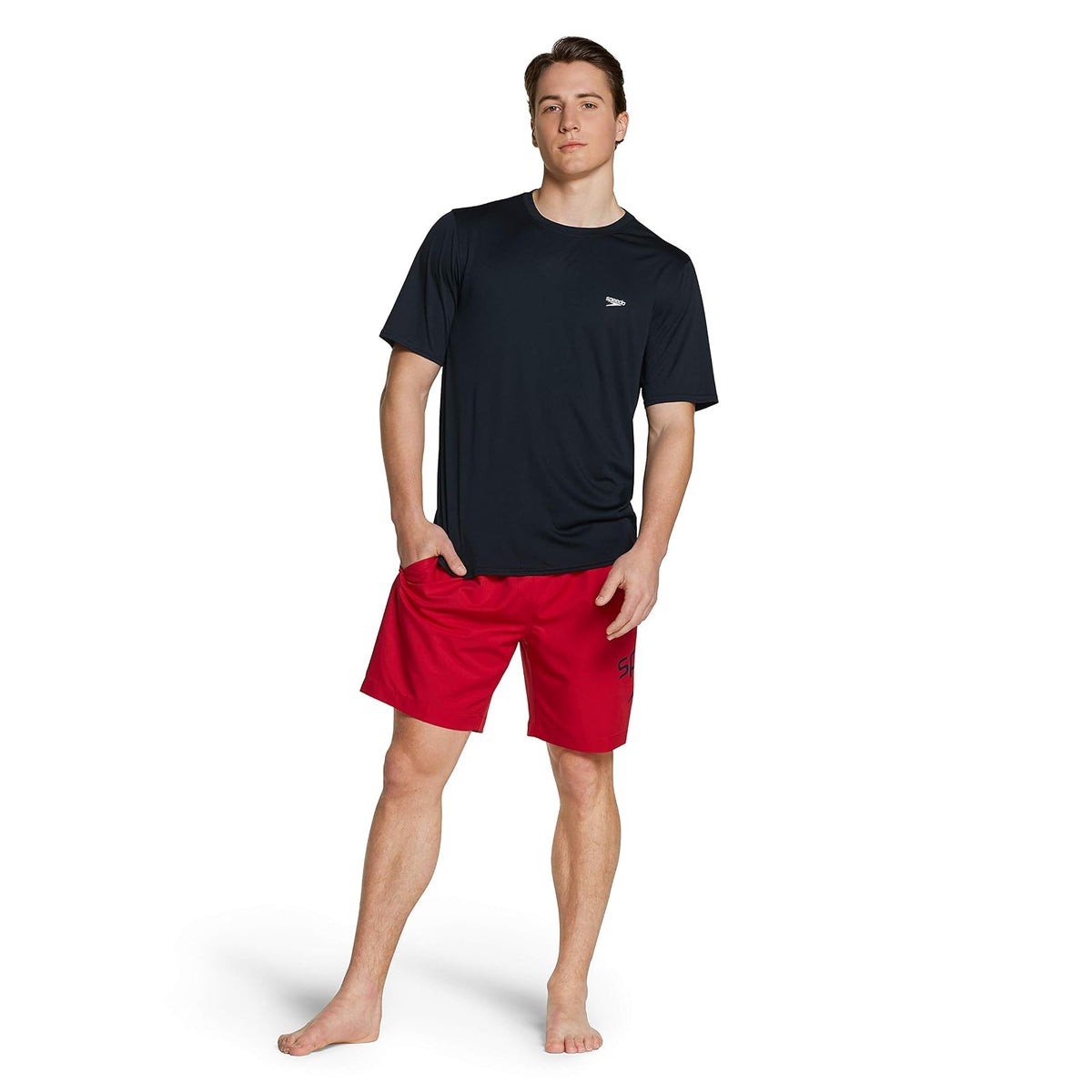 Speedo Camiseta de natación UV Basic Easy Manga Corta Regular Fit Playera contra Sarpullido para Hombre
