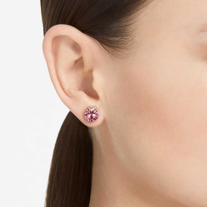 arete Swarovski Bella, corte redondo, pavé, rosa, baño en tono oro rosa