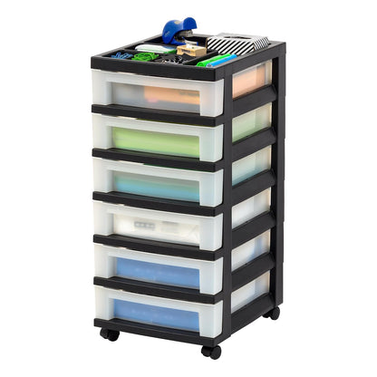 IRIS USA Carrito Organizador con Ruedas de 7 Cajones, Negro/Perla | Organiza manualidades, artículos de oficina, salón y accesorios con cajones de fácil acceso para uso diario - 6 Cajones - Perla, Negro