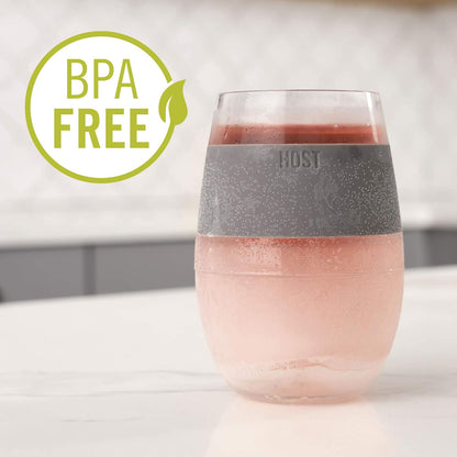 HOST - Juego de 4 vasos de refrigeración de plástico con aislamiento de doble pared congelable con gel congelador, copas de vino para vino tinto y blanco, 8.5 onzas, varios colores translúcidos