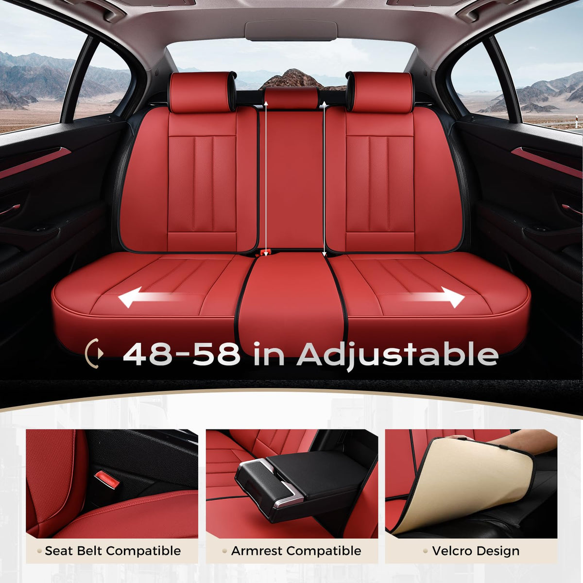 Coverado - Funda para Asiento de Automóvil, Funda para Asiento Delantero de Automóvil, Piel Premium, Ajuste Universal, Impermeable, cojín Antideslizante para la mayoría de los Automóviles, Color Rojo