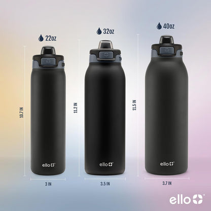 Ello Pop & Fill - Botella de agua de acero inoxidable de 22 onzas con tecnología de llenado rápido, doble pared y metal aislado al aspiradora, tapa de bloqueo a prueba de fugas, beber y chug,