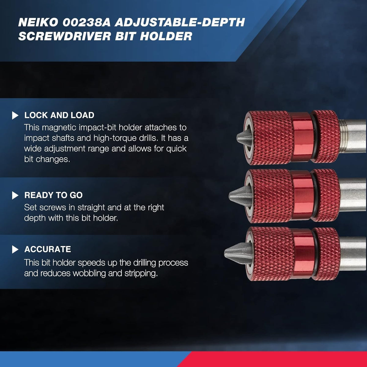 Neiko® 00238A Destornillador Portabrocas Ajustable con Punta Magnética y Eje ionizado en Níquel Endurecido, Incluye brocas de 2.0, 2.5, 3.0 mm