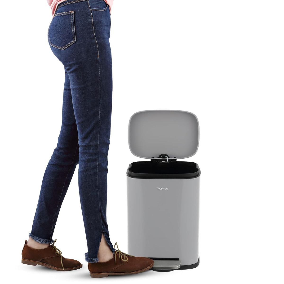 happimess HPM1006I Connor - cubeta de basura rectangular de 13 galones con tapa de cierre suave y mini bote de basura gratuito, resistente a las huellas dactilares, moderno, minimalista para el hogar,