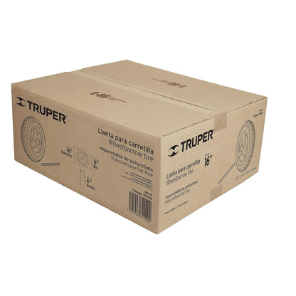 Truper RN-X, Llanta imponchable, 16" con rin, eje y baleros para carretilla