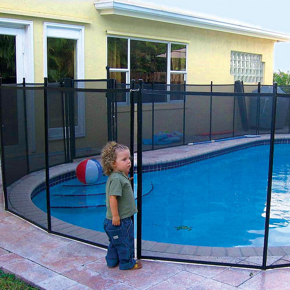 WaterWarden - Valla de Seguridad para Piscina, 4 x 12 pies, Certificado UL según Las Normas de Seguridad ASTM F2286, extraíble, fácil instalación, Red de Malla Protectora Negra con Marcos Negros
