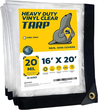 Seal Skin Cover Lona Transparente Impermeable de Alta Resistencia - 16' X 20' FT - Clear