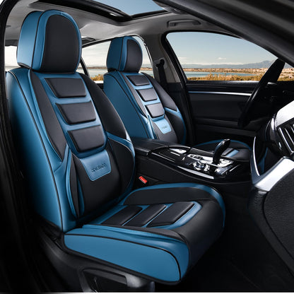 Coverado Fundas de Asiento Delantero de Piel Napa, Impermeables, Ajuste Universal - negro, azul, (black_blue) - Par frontal