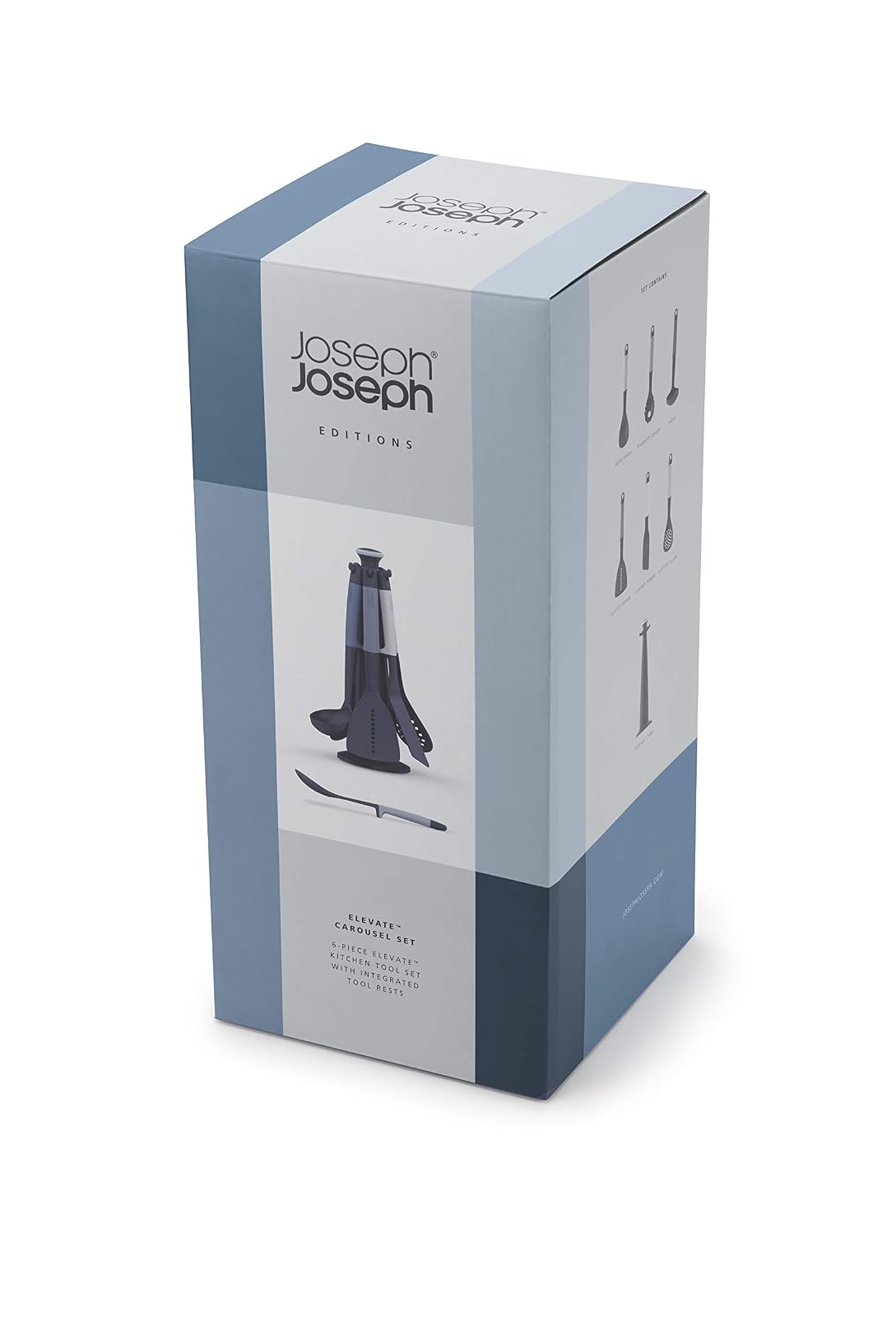 Joseph Joseph Elevate Carousel - Juego de utensilios de cocina de nailon con soporte de almacenamiento giratorio, 6 piezas, color azul