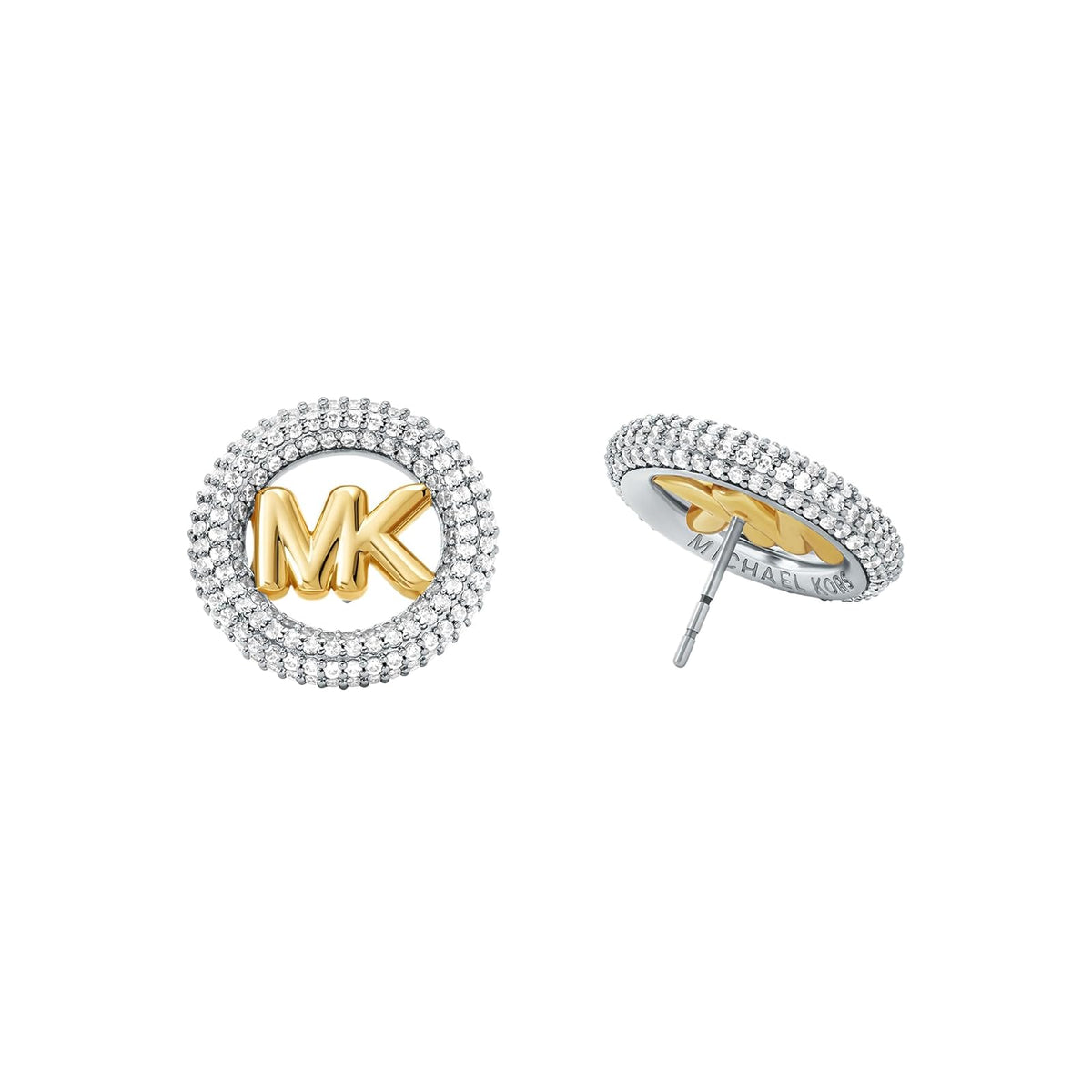 Aretes de botón medianos de Michael Kors para mujer con logotipo y cristales, MKJ8548931