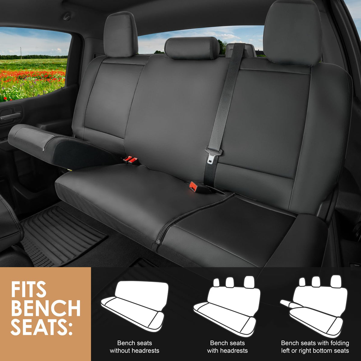 X Truck Accessories Funda de Asiento de Camioneta Universal para Banco Completo Compatible con Silverado F-150 Ram Sierra Titan Tundra, Negro, 1370036