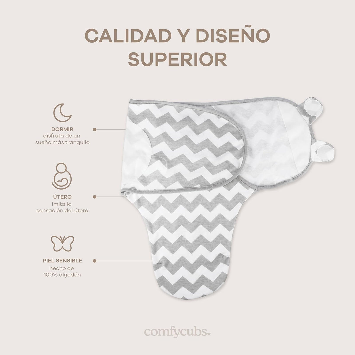 Comfy Cubs Mantas Envolventes para Bebé, Paquete de 3 Mantas | Gris - Manta Envolvente 100% Algodón para Recién Nacidos de 0-3 Meses, Ajustable, Transpirable y Duradera