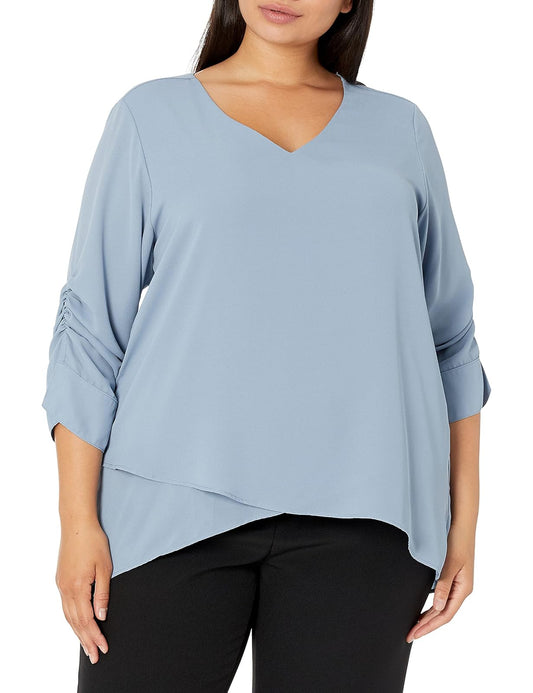 Karen Kane Plus Size Shirred Sleeve Top Blusa Mujer