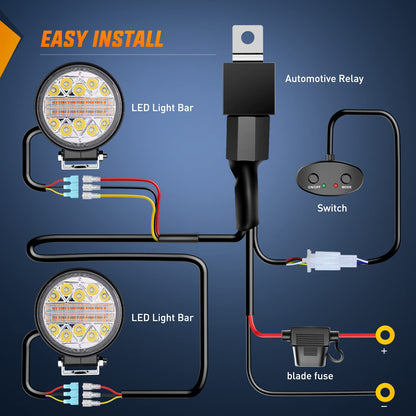 Nilight - 2 barras de luz LED de 4.5 pulgadas y 27 W, función de memoria, ideal para niebla y nieve, todoterreno, camión, cuatrimoto, jeep, barco, con kit de arnés de cableado de 16 AWG, 2 cables