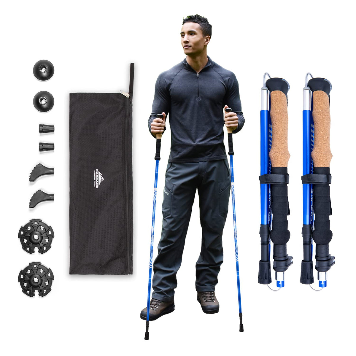 Cascade Mountain Tech Lightweight Aircraft-Grade Aluminum Trekking Poles with Extended Down Grip Plus Tip Kit