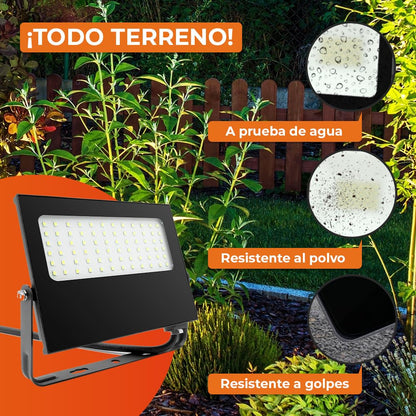 Tecnolite - Reflector LED Exterior 50 W, Luz Cálida Brillante, IP66 - IK05 Resistente a Polvo, Agua y Golpes, Jardines e Idustria, LED Flood Light