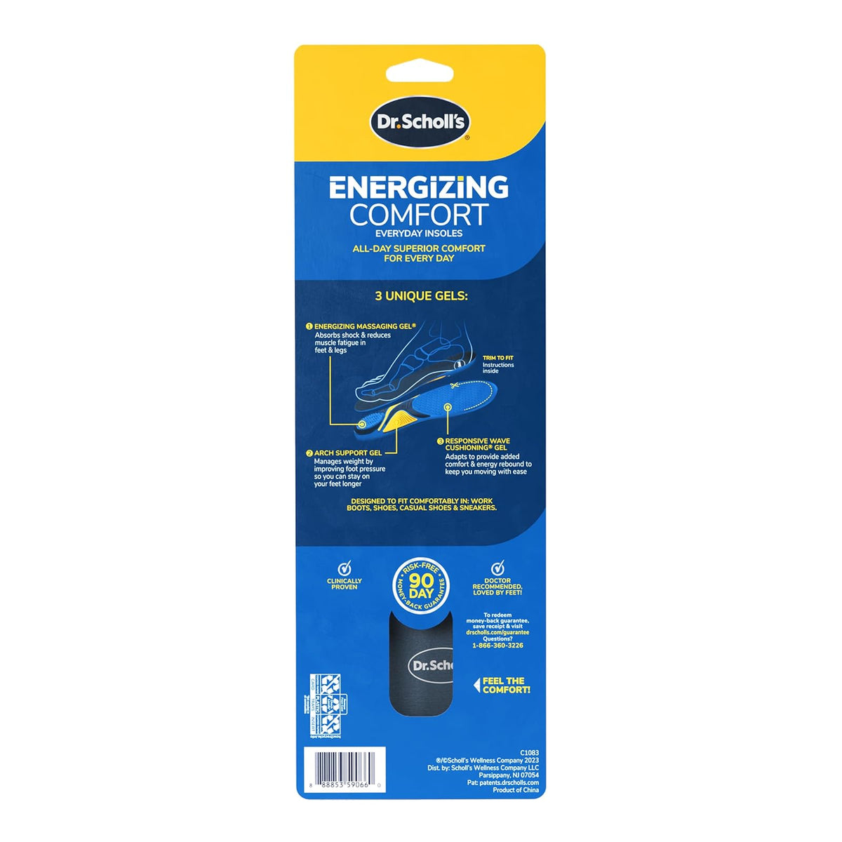 Dr. Scholl's - Plantillas de gel masajeadoras Dr. Scholl's Comfort and Energy para hombre, 1 par, tallas 8-14