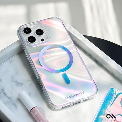 Case-Mate Funda magnética para iPhone 16 Pro MAX Compatible con MagSafe, protección contra caídas de 12 pies - Soap Bubble