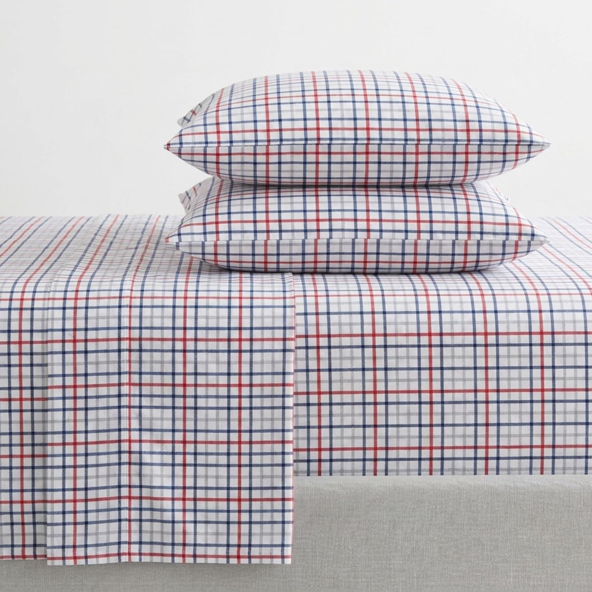 Nautica Juego de Sábanas de Percal de Algodón Estampado - Individual - Boating Tattersall Red