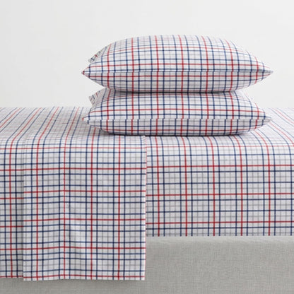 Nautica Juego de Sábanas de Percal de Algodón Estampado - Individual - Boating Tattersall Red