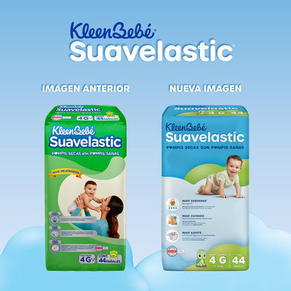 KleenBebé Suavelastic Pañal Desechable para Bebé, Talla Grande, Paquete con 44 Piezas, Ideal para Bebés de 9 a 12 kg