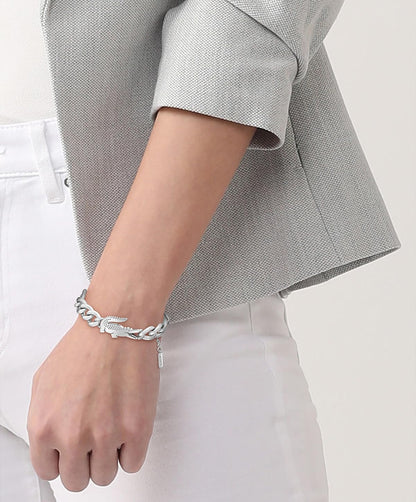 Lacoste - Pulsera de cadena de cocodrilo para hombres y mujeres, joyería de acero inoxidable, diseño ajustable, estilo icónico, colección llamativa, regalo para él o ella