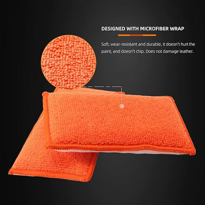 SPTA - Esponja de Limpieza Interior de Automóvil, 8 Unidades, aplicador de Cera de Microfibra para Automóvil, Barco, Madera, mármol y Motocicleta, 6 x 3.3 x 0.8 Pulgadas, Naranja