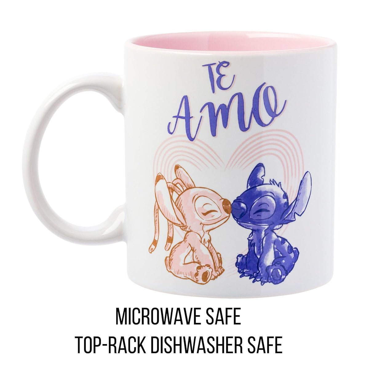Silver Buffalo Disney Lilo and Stitch con Angel Kiss Cute Te Amo Taza de cerámica, 20 onzas