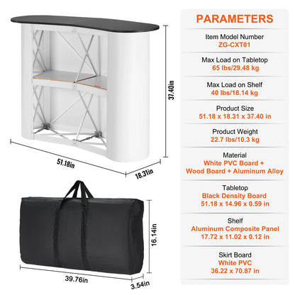 VEVOR - Mesa portátil de podio para exposición, 51.5 x 18.3 x 37.5 Pulgadas, Soporte de exhibición para mostrador, Feria con Pared, Mesa de Bar Plegable de promoción al por Menor con Estante de