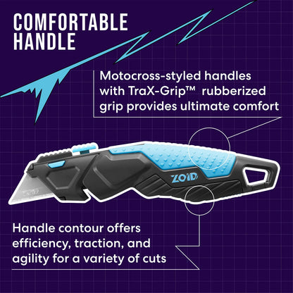 Zoid Cuchillo de Utilidad Ajustable 3 en 1 | Contorneado, agarre TraX-Grip, hoja extensible, mosquetón, 5 cuchillas incluidas