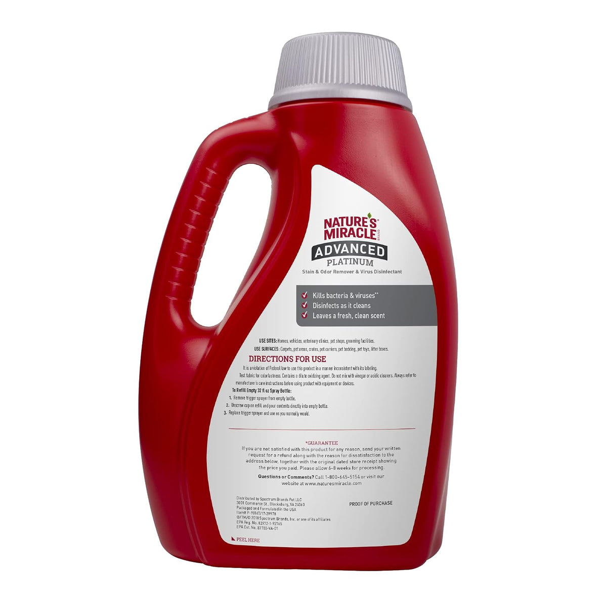 Nature's Miracle Advanced Platinum Removedor de Manchas y Olores Desinfectante Virus 64 oz